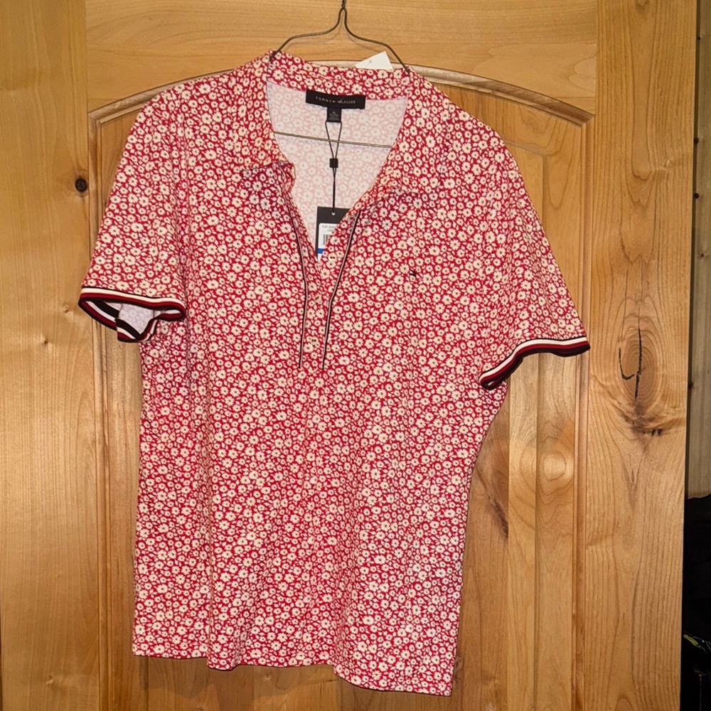Tommy Hilfiger Red and White Casual Button Down Shirt